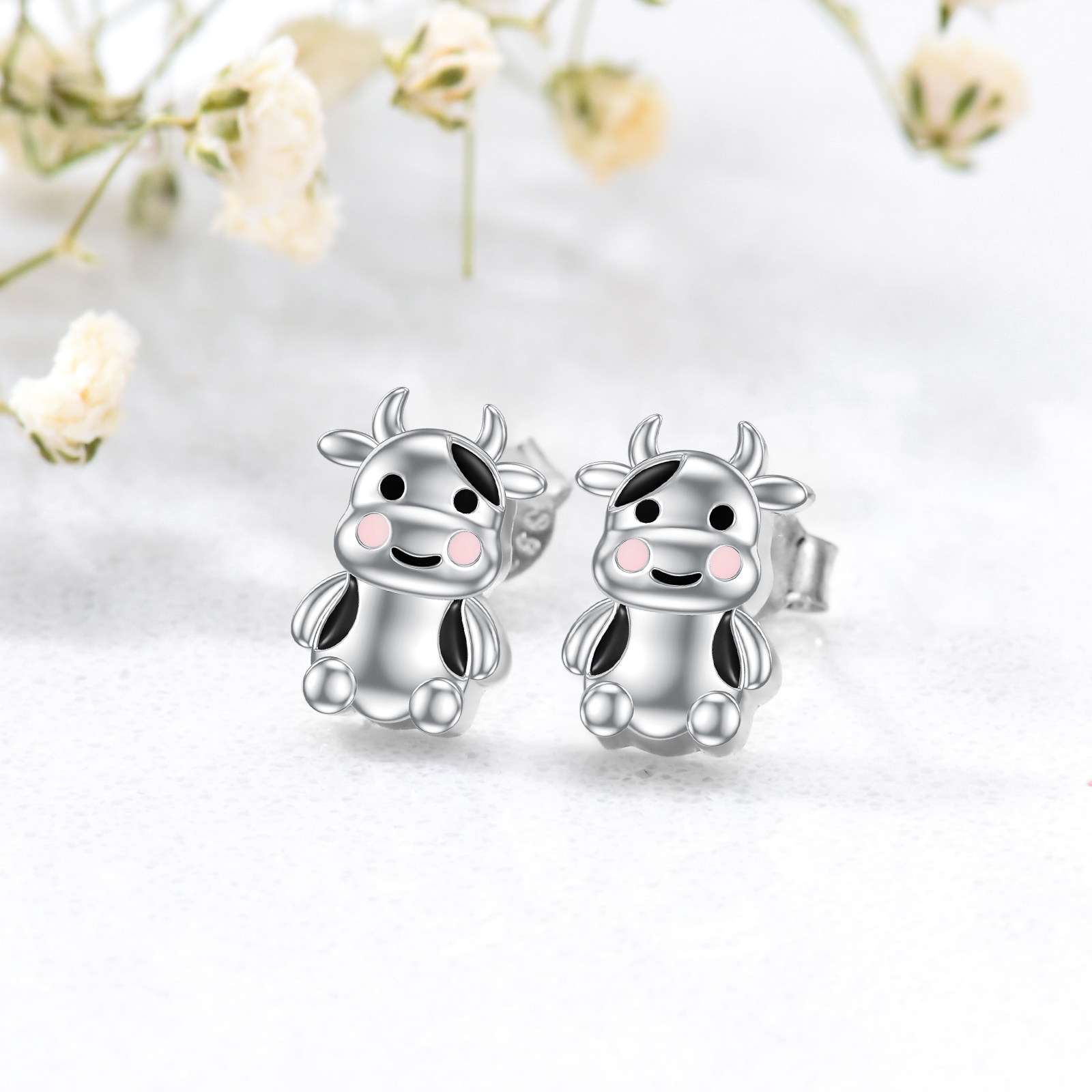 Sterling Silver Cow Earrings - Adorable Animal Stud Jewelry Gifts for Women & Teens' Birthdays - Image 4
