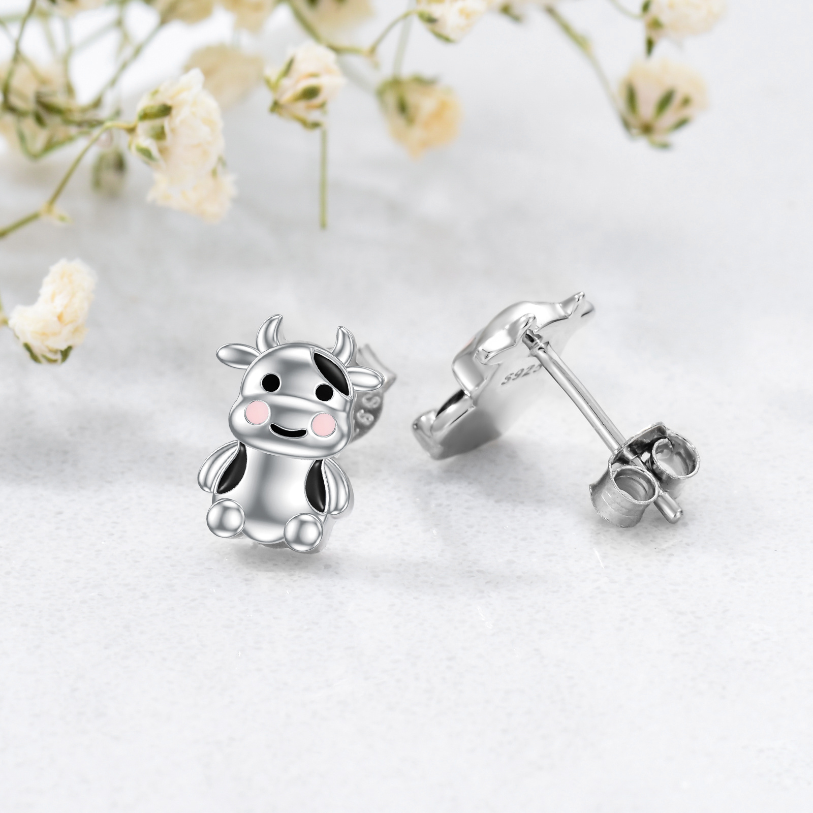 Sterling Silver Cow Earrings - Adorable Animal Stud Jewelry Gifts for Women & Teens' Birthdays - Image 5