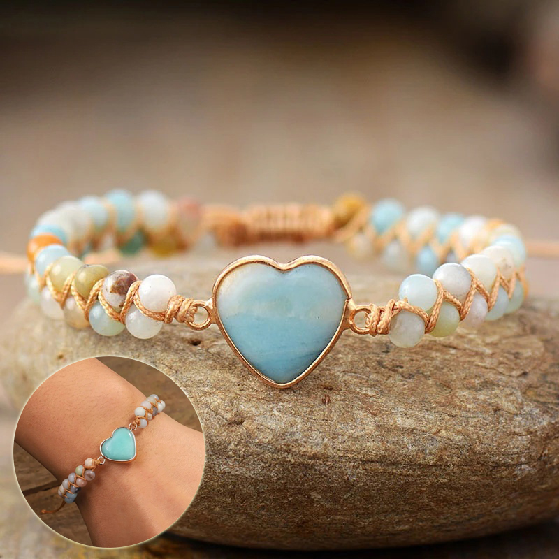 Classic Heart Shape Charm Bracelets - Amazonite Braided Macrame Wristband for Teens & Women Jewelry - Image 4