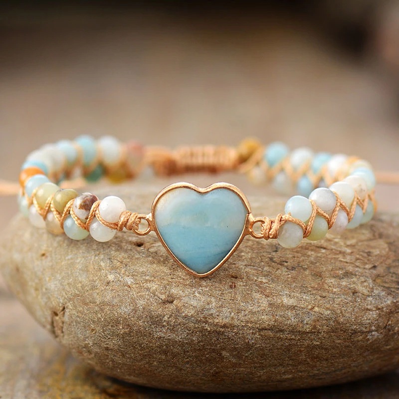 Classic Heart Shape Charm Bracelets - Amazonite Braided Macrame Wristband for Teens & Women Jewelry - Image 5