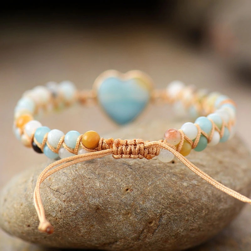 Classic Heart Shape Charm Bracelets - Amazonite Braided Macrame Wristband for Teens & Women Jewelry - Image 6