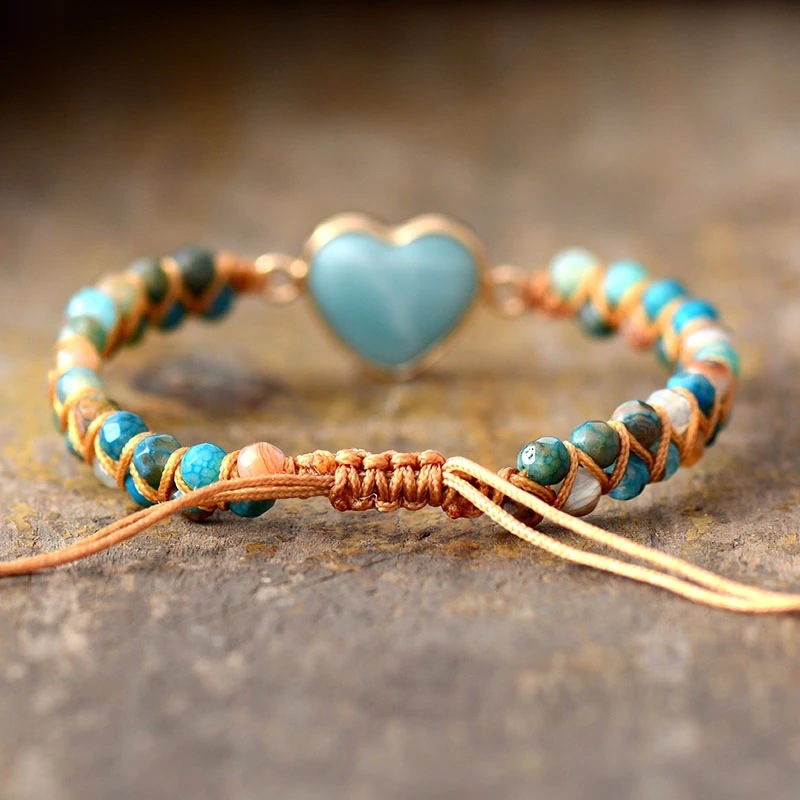 Classic Heart Shape Charm Bracelets - Amazonite Braided Macrame Wristband for Teens & Women Jewelry - Image 7