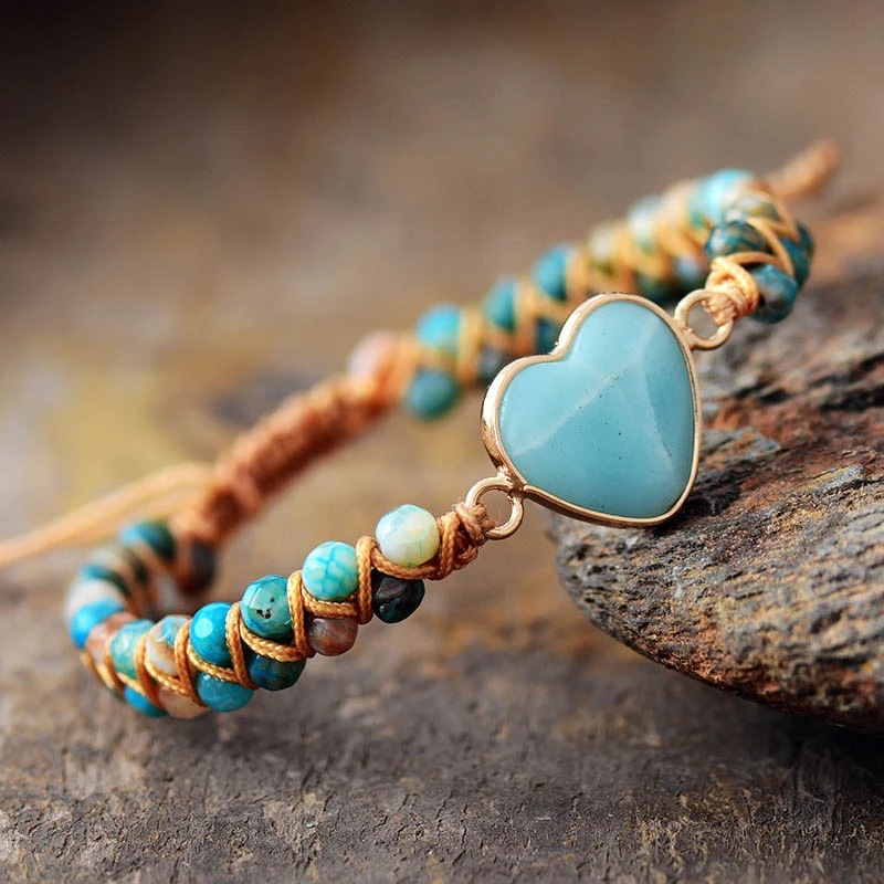 Classic Heart Shape Charm Bracelets - Amazonite Braided Macrame Wristband for Teens & Women Jewelry - Image 8