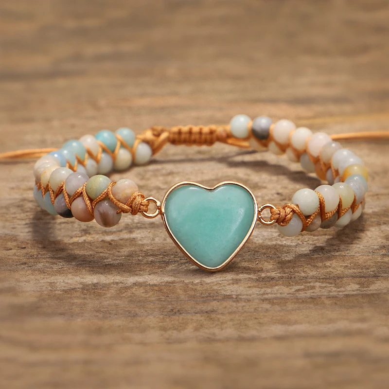 Classic Heart Shape Charm Bracelets - Amazonite Braided Macrame Wristband for Teens & Women Jewelry - Image 9