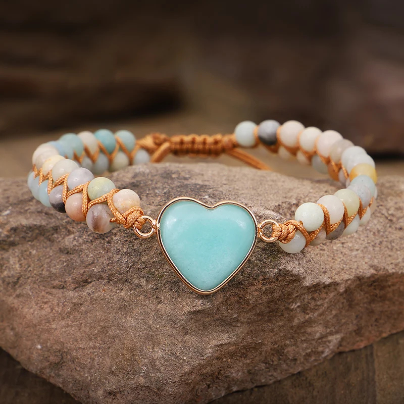 Classic Heart Shape Charm Bracelets - Amazonite Braided Macrame Wristband for Teens & Women Jewelry - Image 10