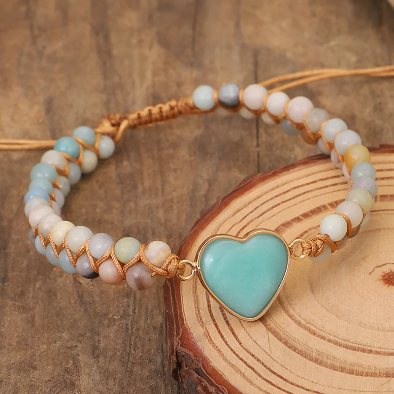 Classic Heart Shape Charm Bracelets - Amazonite Braided Macrame Wristband for Teens & Women Jewelry - Image 11