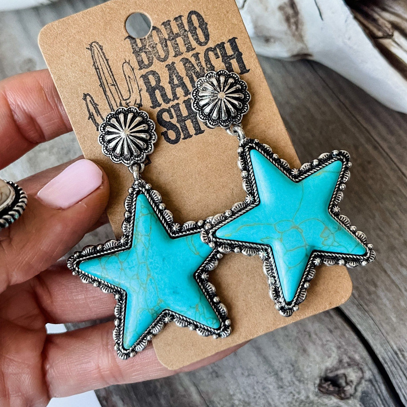 Unique Turquoise Five-Pointed Star Earrings - Stylish and Eye-Catching - Image 4