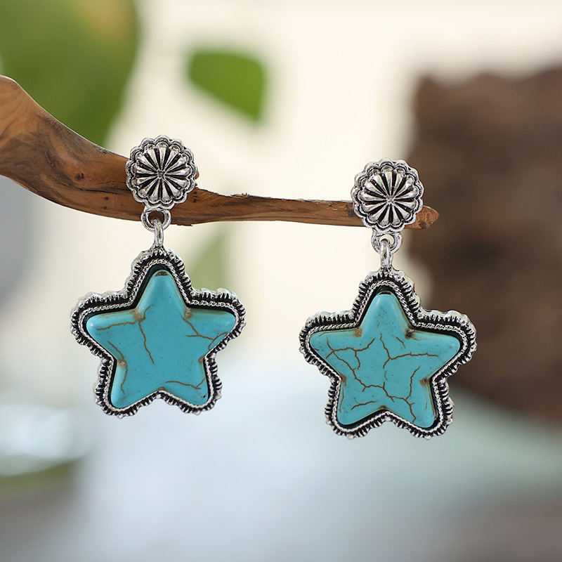 Unique Turquoise Five-Pointed Star Earrings - Stylish and Eye-Catching - Image 5
