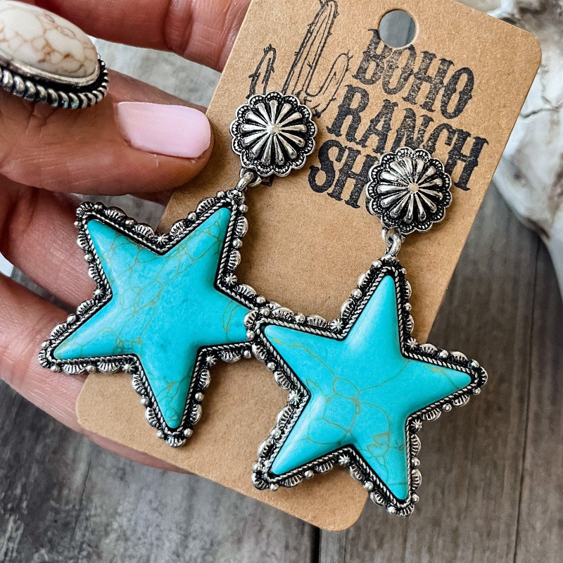 Unique Turquoise Five-Pointed Star Earrings - Stylish and Eye-Catching - Image 9