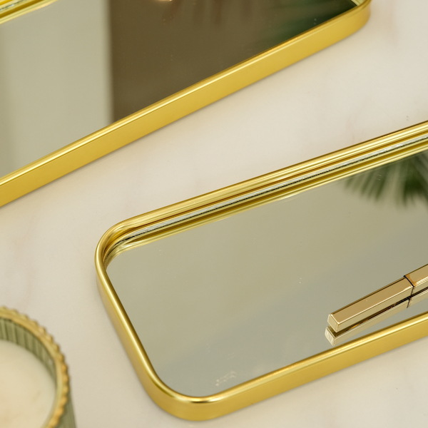 Stylish Metallic Glass Mirror Tray for Jewelry and Cosmetics Storage - Image 14