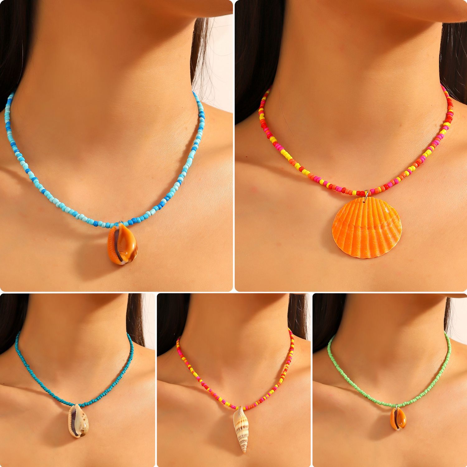 Vibrant Rice-shaped Beads String Necklace with Shell Accents - Image 9