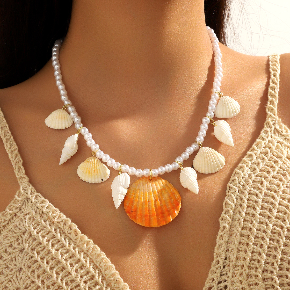Vibrant Rice-shaped Beads String Necklace with Shell Accents - Image 10