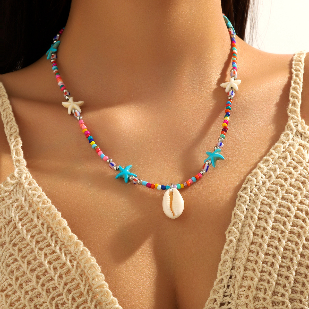 Vibrant Rice-shaped Beads String Necklace with Shell Accents - Image 11
