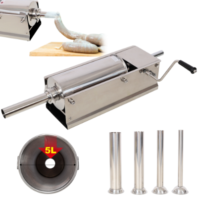5L 11LBS Horizontal Sausage Stuffer - Stainless Steel Manual Sausage Maker with 4PCS Nozzles for Home and Commercial Use - Image 13