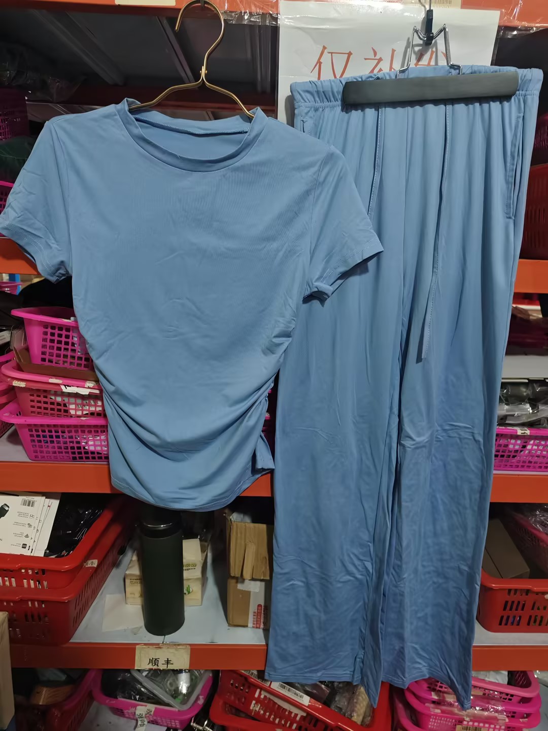 2pcs Solid Color Casual Sports Yoga Set - Short Sleeve Top & High-Waisted Drawstring Wide-Leg Pants for Women's Summer Fashion - Image 7