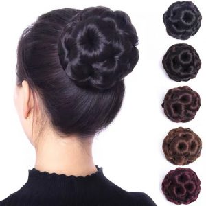 High-Temperature Silk Wig Hair Ring - Elegant Hair Bun & Nine Flower Ball Bridal Costume Accessory
