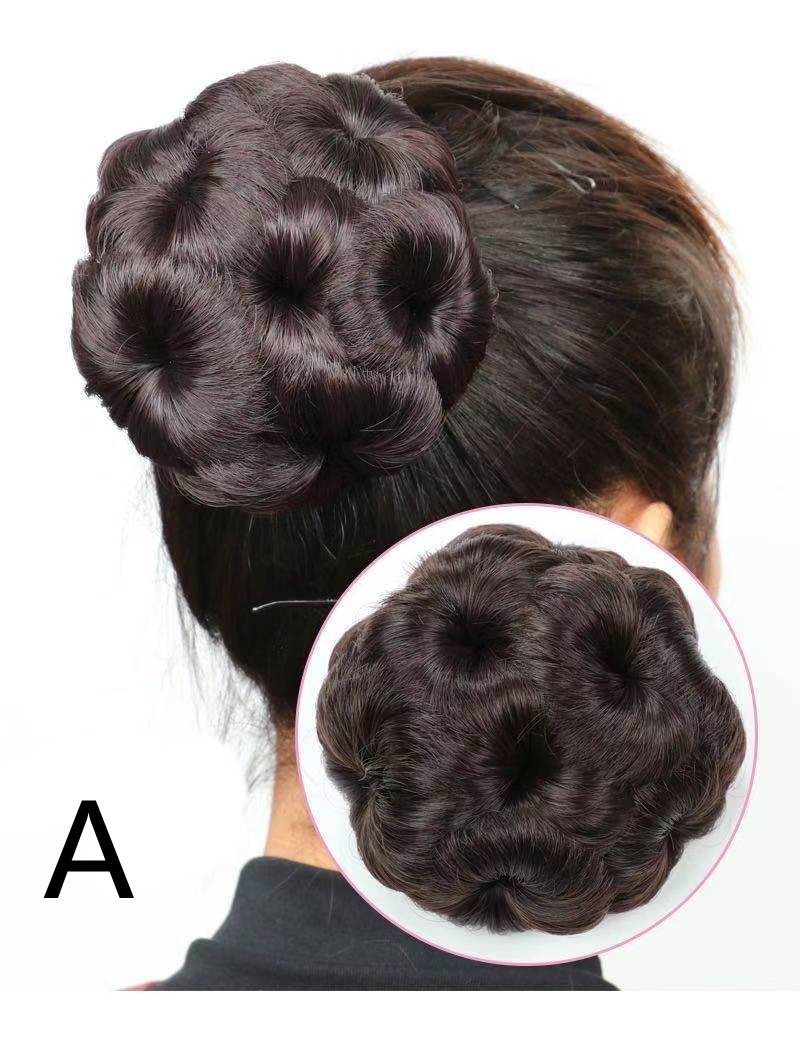 High-Temperature Silk Wig Hair Ring - Elegant Hair Bun & Nine Flower Ball Bridal Costume Accessory - Image 2