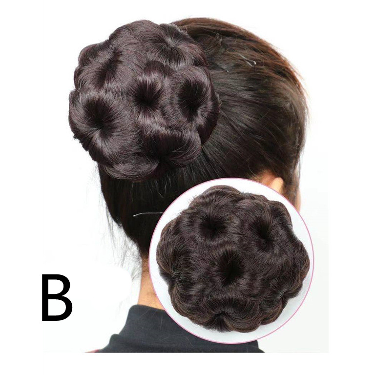 High-Temperature Silk Wig Hair Ring - Elegant Hair Bun & Nine Flower Ball Bridal Costume Accessory - Image 3