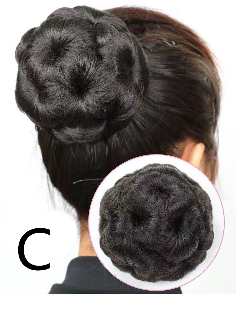 High-Temperature Silk Wig Hair Ring - Elegant Hair Bun & Nine Flower Ball Bridal Costume Accessory - Image 4