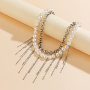 Stylish Double-layer Pearl Tassel Retro Necklace - Women's Accessories