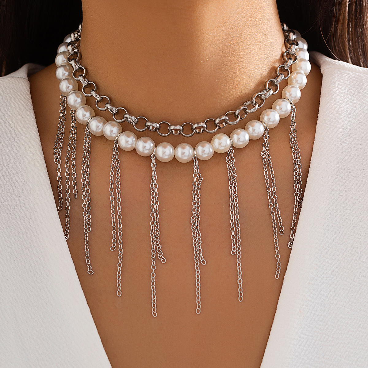 Stylish Double-layer Pearl Tassel Retro Necklace - Women's Accessories - Image 7