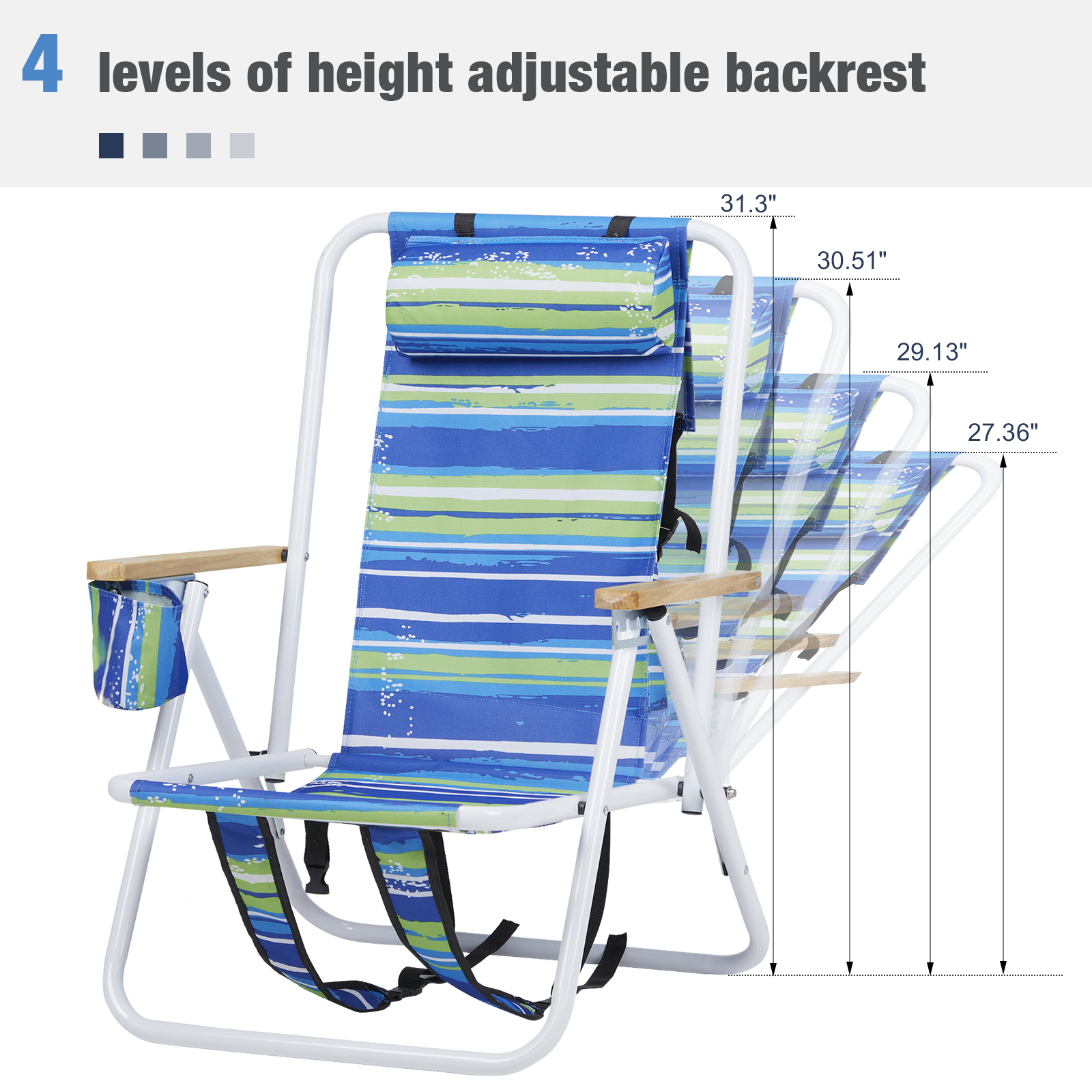 Stylish Blue and Green Horizontal Stripes Beach Chair for Ultimate Comfort - Image 10