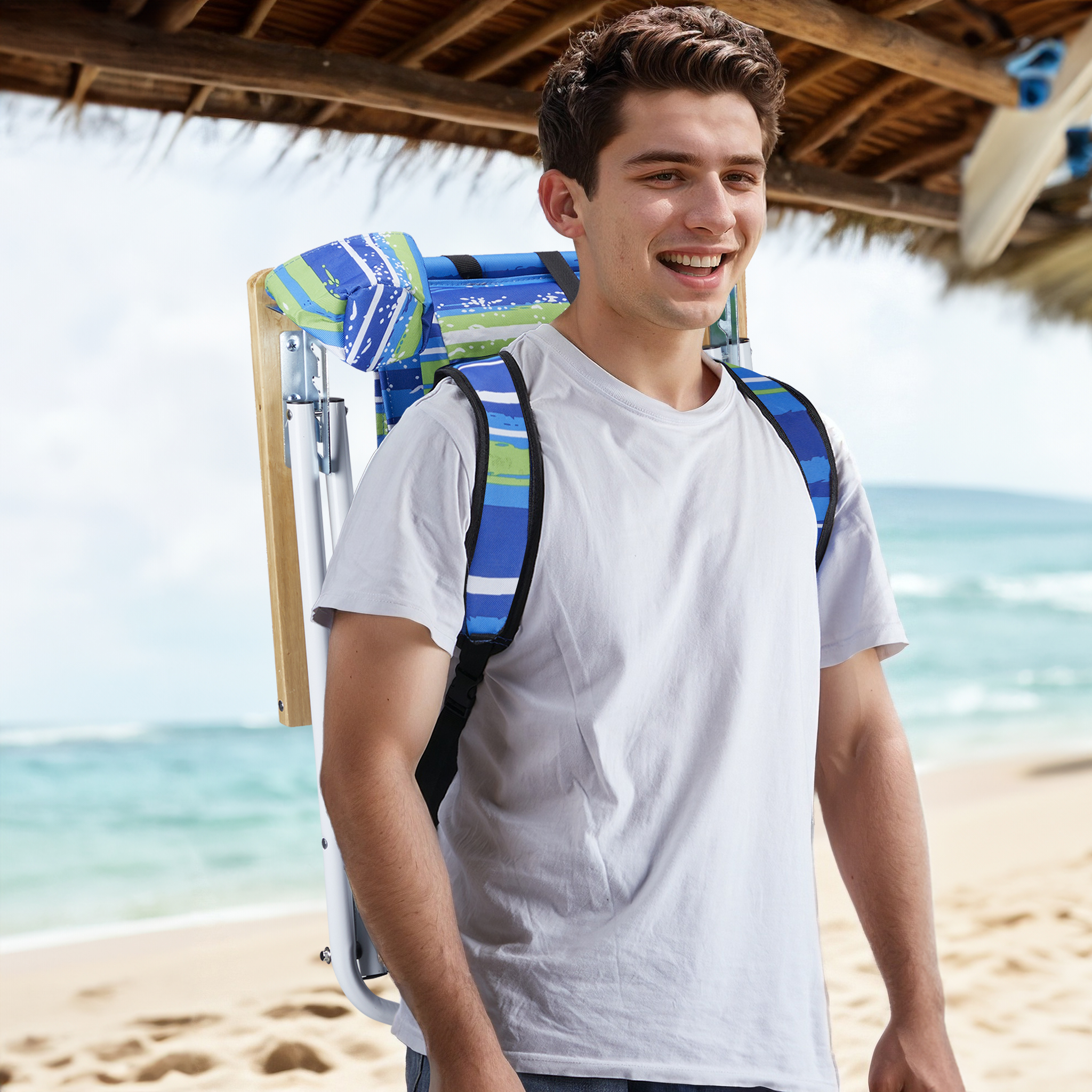 Stylish Blue and Green Horizontal Stripes Beach Chair for Ultimate Comfort - Image 11