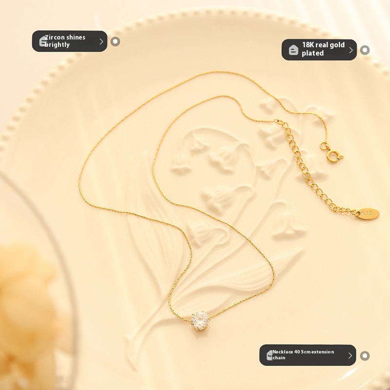 Elegant Short Necklace for Women - Zircon Inlaid Solitaire Design - Image 2