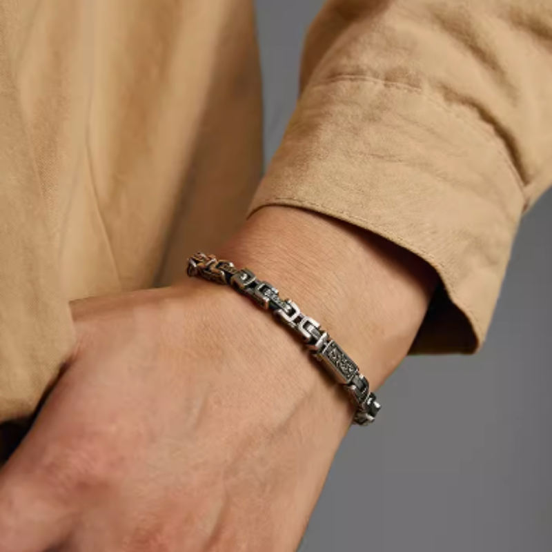 925 Sterling Silver Six Character Mantra Transport Bracelet for Positive Energy