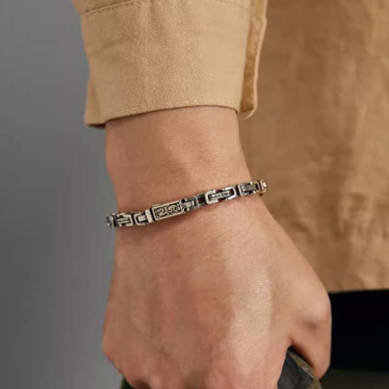 925 Sterling Silver Six Character Mantra Transport Bracelet for Positive Energy - Image 2