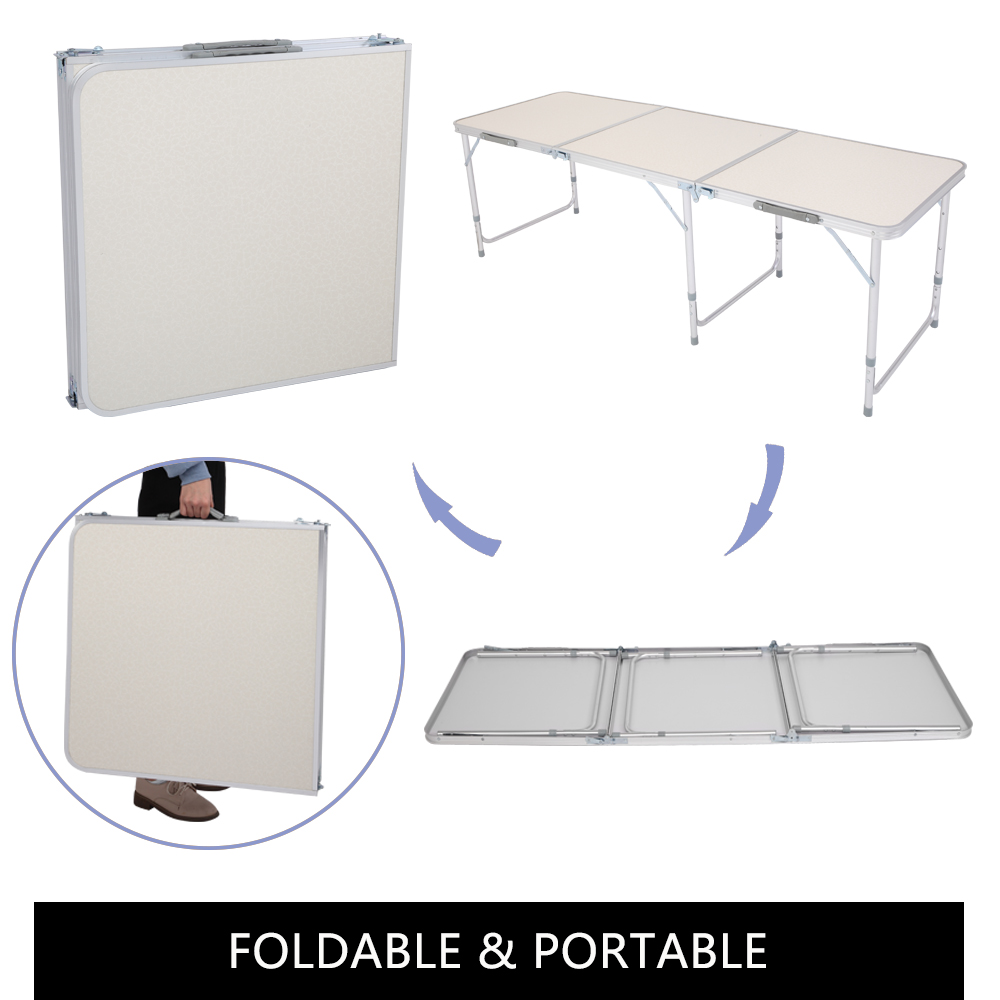 6ft Silver Outdoor Folding Table - Durable Aluminum Alloy, 50kg Capacity - Image 2