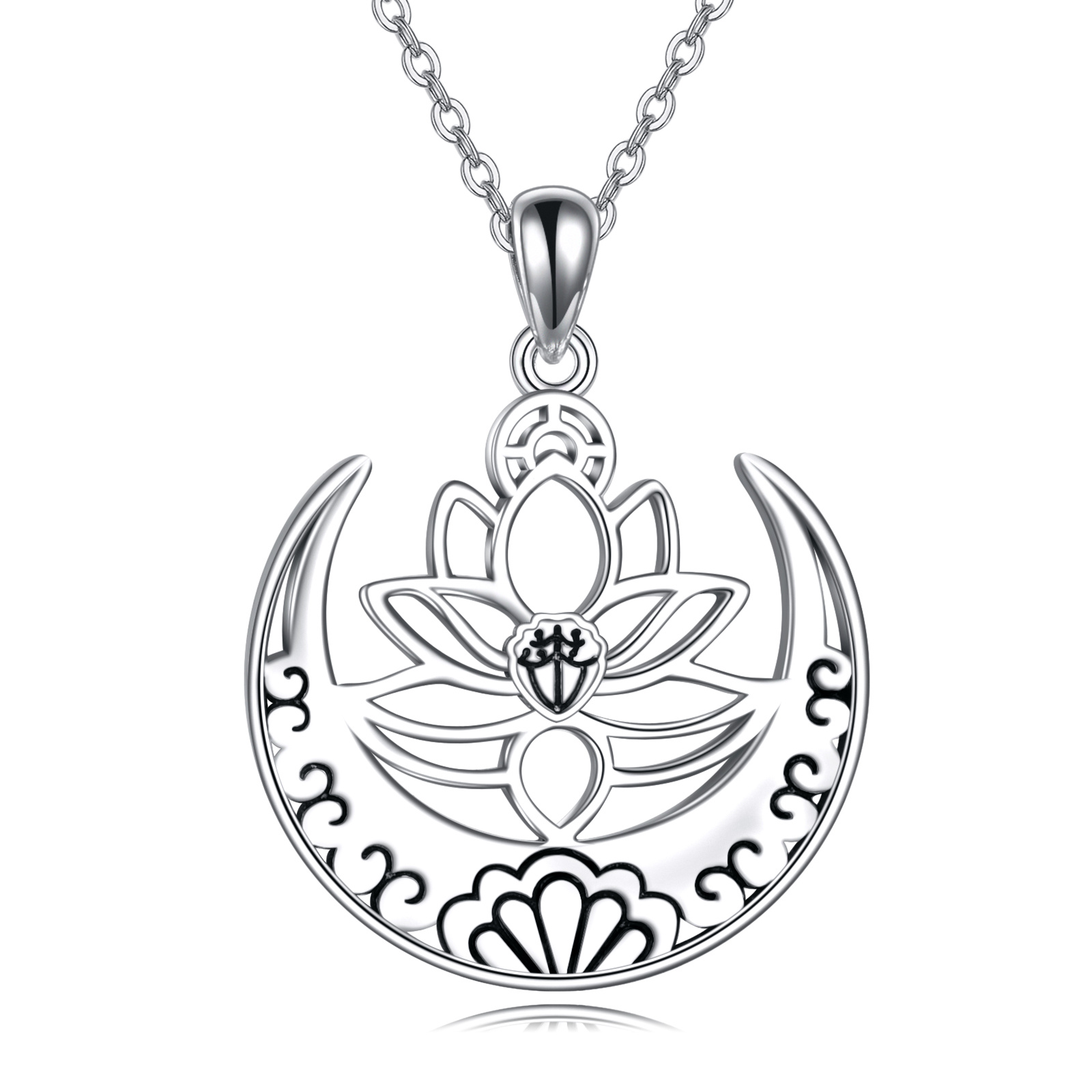 Sterling Silver Yoga Necklace with Lotus Flower Symbol & Sanskrit Design - Balancing Jewelry