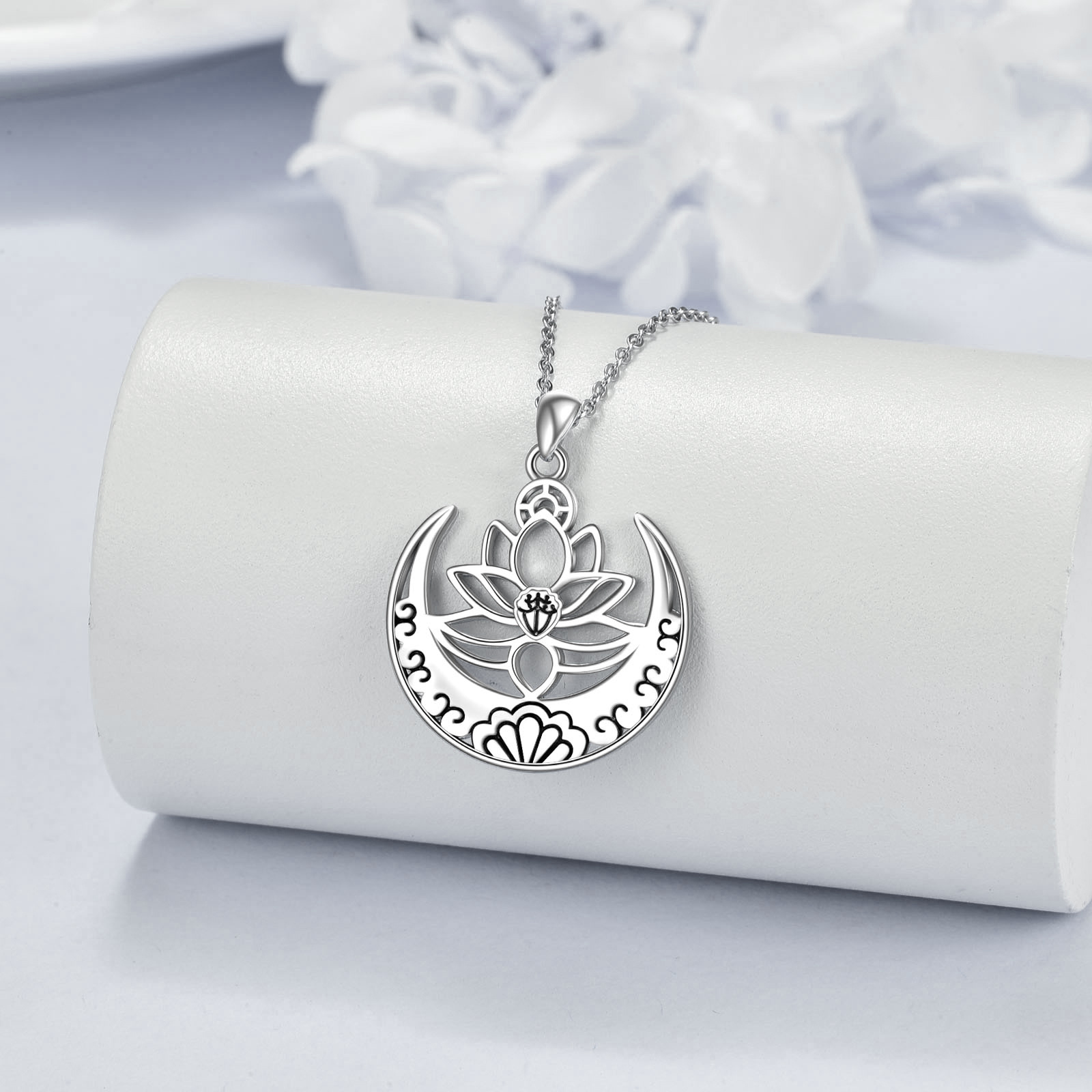 Sterling Silver Yoga Necklace with Lotus Flower Symbol & Sanskrit Design - Balancing Jewelry - Image 2