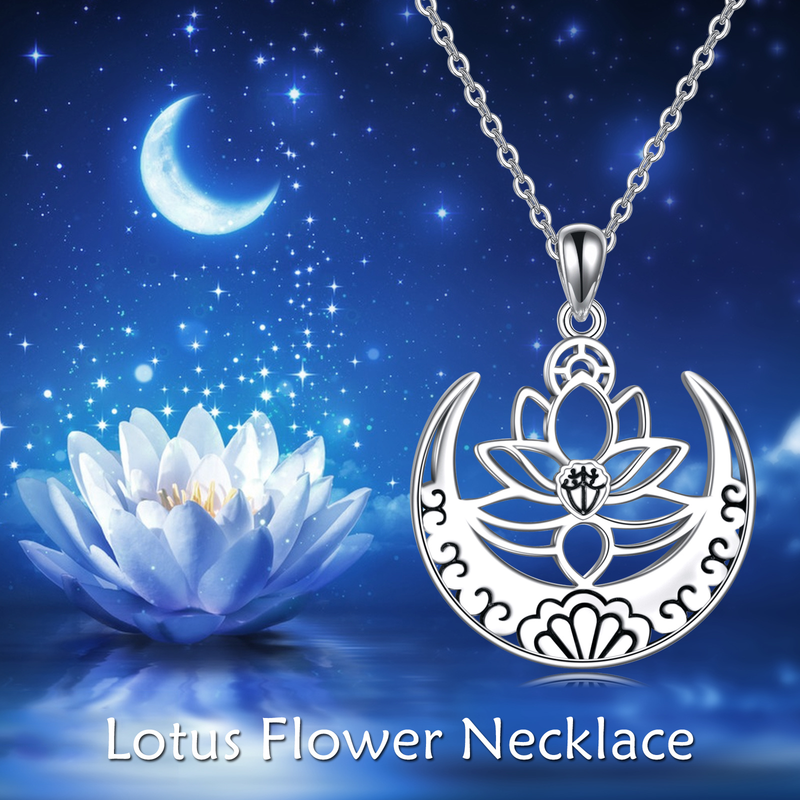 Sterling Silver Yoga Necklace with Lotus Flower Symbol & Sanskrit Design - Balancing Jewelry - Image 4
