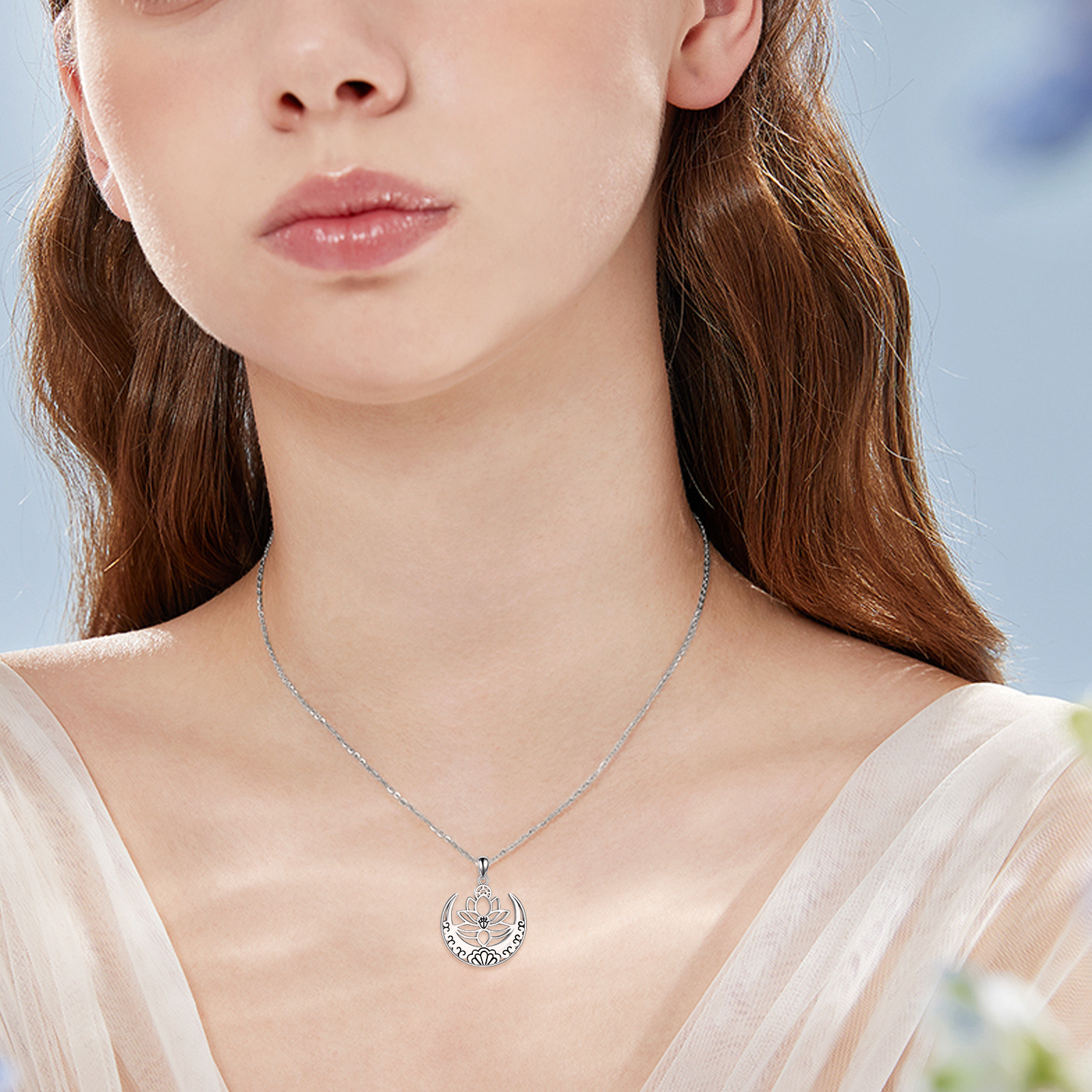 Sterling Silver Yoga Necklace with Lotus Flower Symbol & Sanskrit Design - Balancing Jewelry - Image 5