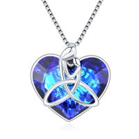925 Sterling Silver Irish Celtic Knot Heart Pendant with Crystal - Mother’s Jewelry Gift