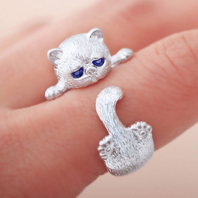 Charming Cat Ring - Stylish Open Design Fashion Jewelry for Men & Women, Perfect Gift for Pet Lovers with Blue Eyes - Image 2