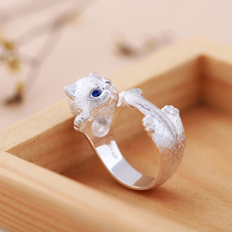 Charming Cat Ring - Stylish Open Design Fashion Jewelry for Men & Women, Perfect Gift for Pet Lovers with Blue Eyes - Image 4