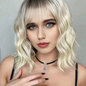 Non-Toxic Synthetic Wavy Wig with Bangs - Short Heat Resistant Hair for Women, Perfect for Every Occasion