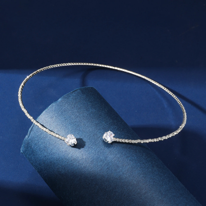 Elegant Silver Rhinestone Heart Choker Necklace for Women - Simple Open Collar Torque Jewelry Accessories - Image 4