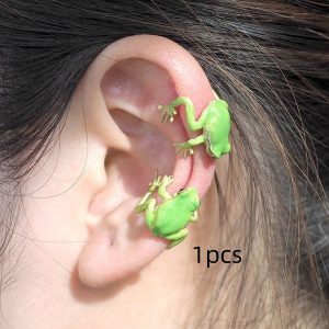 Charming Tree Frog Ear Clip & Adjustable Ring - Cute Fashion Jewelry