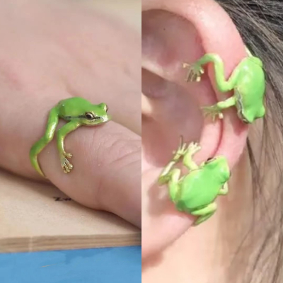 Charming Tree Frog Ear Clip & Adjustable Ring - Cute Fashion Jewelry - Image 3