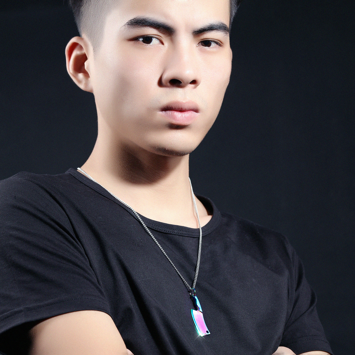 Men's Stainless Steel Necklace with Colorful Glare Classic Pendant - Stylish & Durable - Image 2