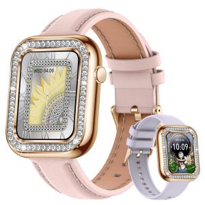 Stylish Square Women's Smart Wristwatch with Diamonds - Waterproof and Chic