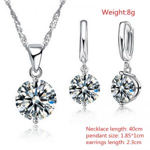 Trendy Sterling Silver Pendant Necklace and Earrings Set with Austrian Crystal - Fashion Jewelry for Women Engagement in Vibrant Colors