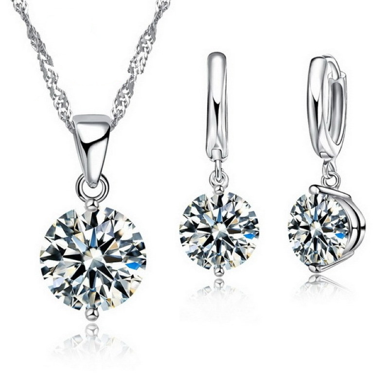 Trendy Sterling Silver Pendant Necklace and Earrings Set with Austrian Crystal - Fashion Jewelry for Women Engagement in Vibrant Colors - Image 2
