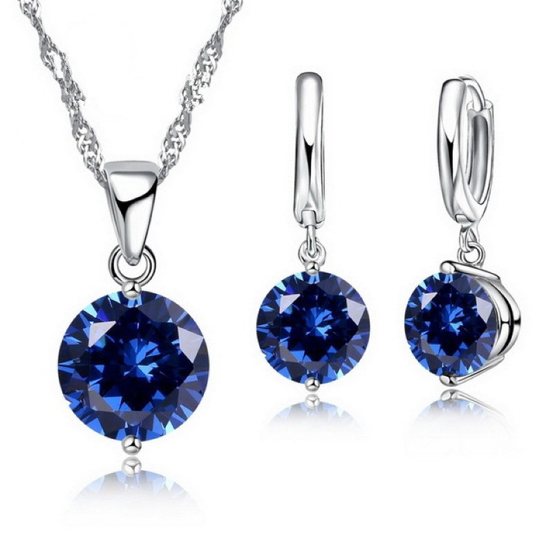 Trendy Sterling Silver Pendant Necklace and Earrings Set with Austrian Crystal - Fashion Jewelry for Women Engagement in Vibrant Colors - Image 4