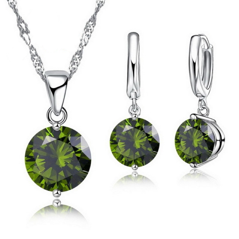 Trendy Sterling Silver Pendant Necklace and Earrings Set with Austrian Crystal - Fashion Jewelry for Women Engagement in Vibrant Colors - Image 6