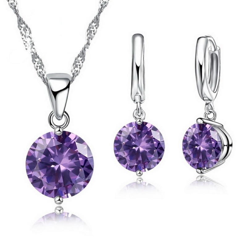 Trendy Sterling Silver Pendant Necklace and Earrings Set with Austrian Crystal - Fashion Jewelry for Women Engagement in Vibrant Colors - Image 8