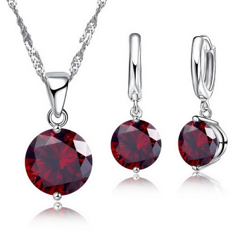 Trendy Sterling Silver Pendant Necklace and Earrings Set with Austrian Crystal - Fashion Jewelry for Women Engagement in Vibrant Colors - Image 9